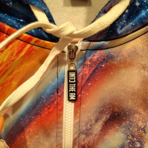 Into The AM Men's Blue Space Astronaut Graphic Print Zip Up Hoodie Jacket Sz M - Picture 3 of 7